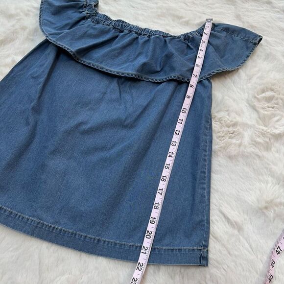 Chelsea28 Chambray Denim Ruffle Top Off the Shoulder Blouse Blue womens size xs - Picture 10 of 10